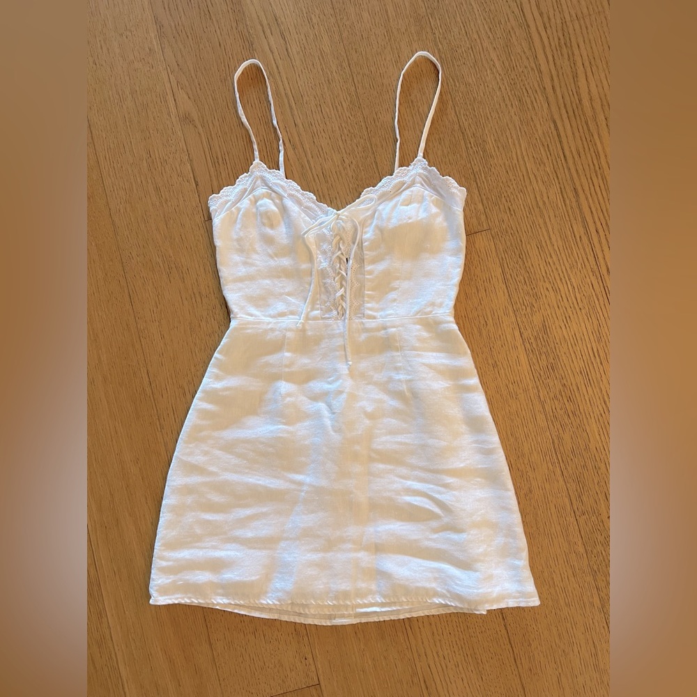 REFORMATION White Mini Dress Lace-up Front XS NWT